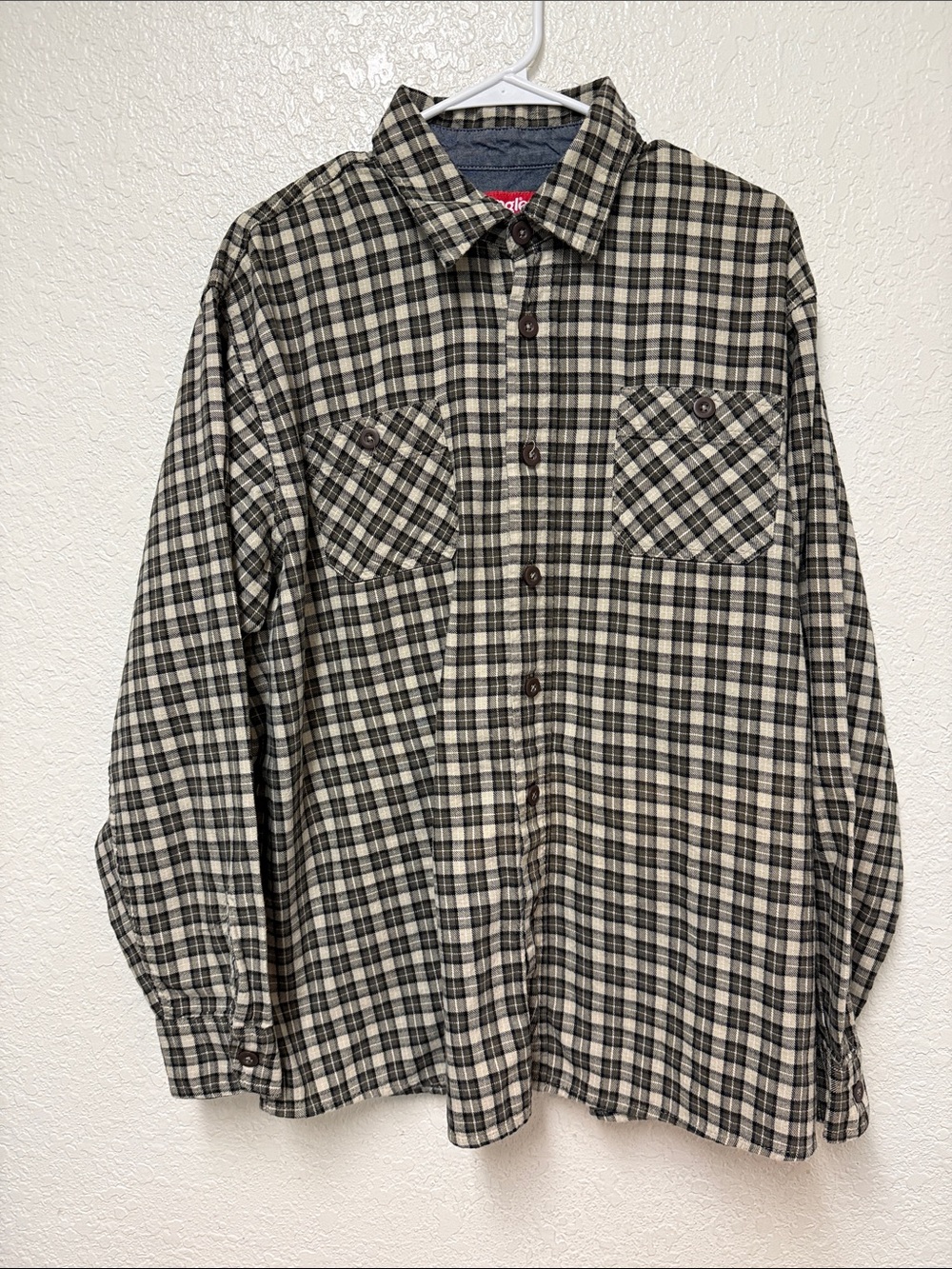 WRANGLER Men's Black & Tan Plaid Flannel Button-Up Shirt Size XL